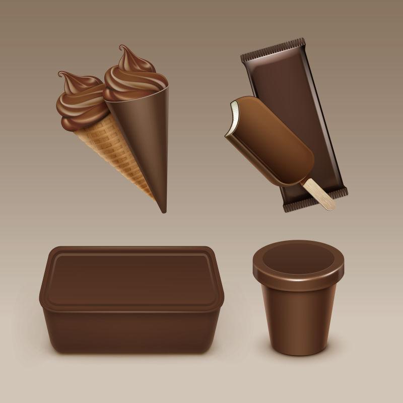 棕色包装盒包装的矢量巧克力冰棒