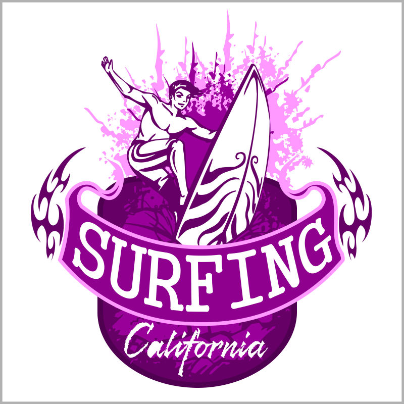 创意矢量紫色冲浪主题的印花插图