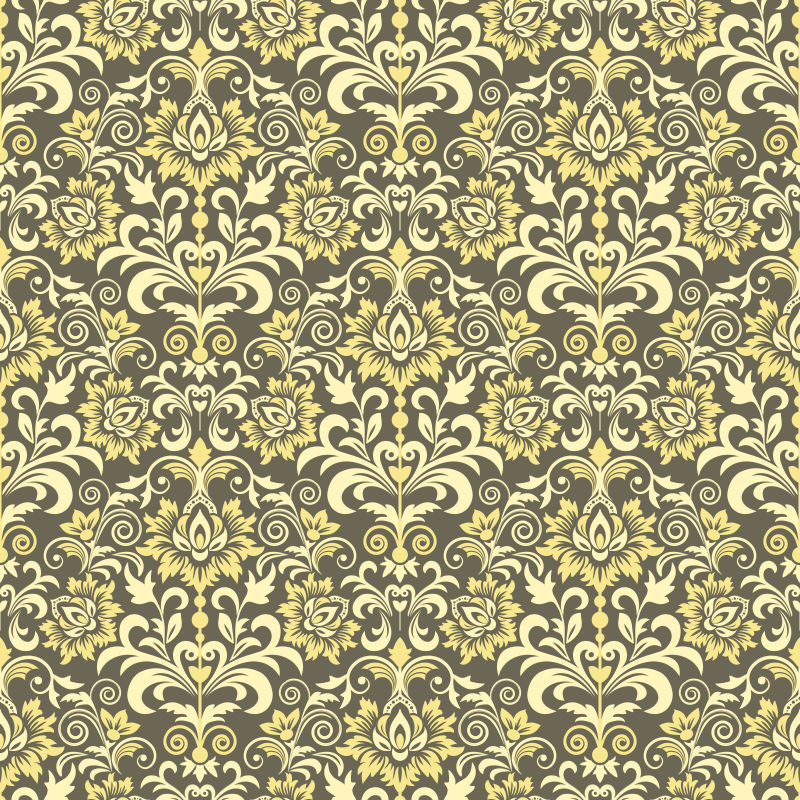 矢量大马士革风格的花纹无缝背景