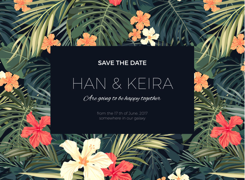 矢量热带花卉背景贺卡