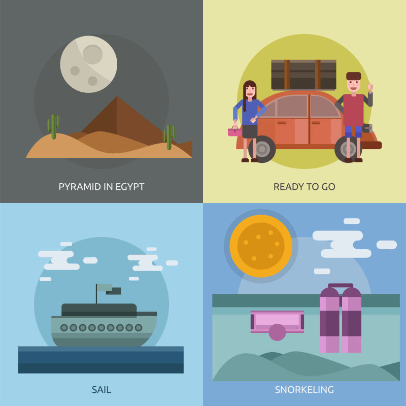 矢量平面设计旅游横幅概念