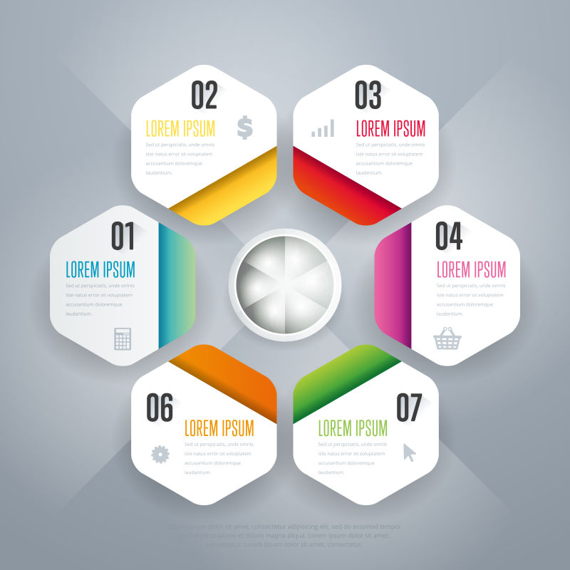 矢量抽象立体六边形元素的信息图表设计