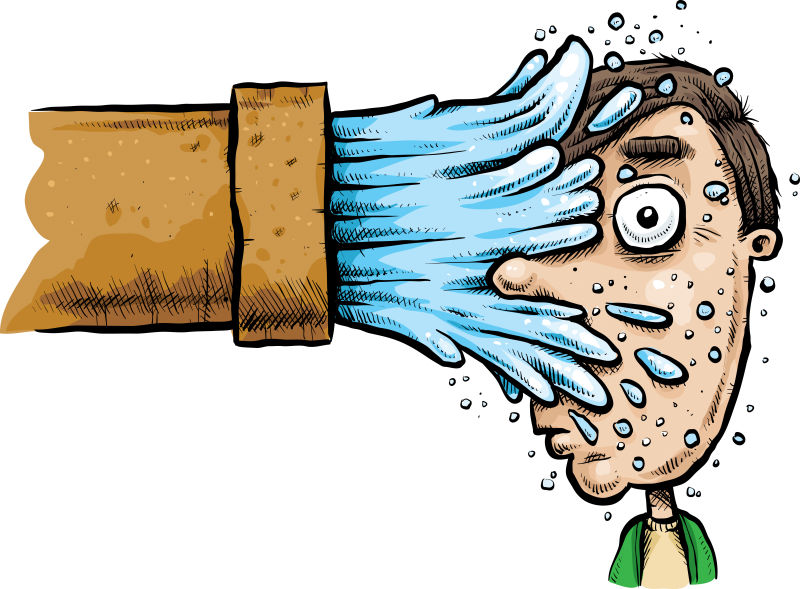 脸上被喷洒了水的卡通人物矢量设计