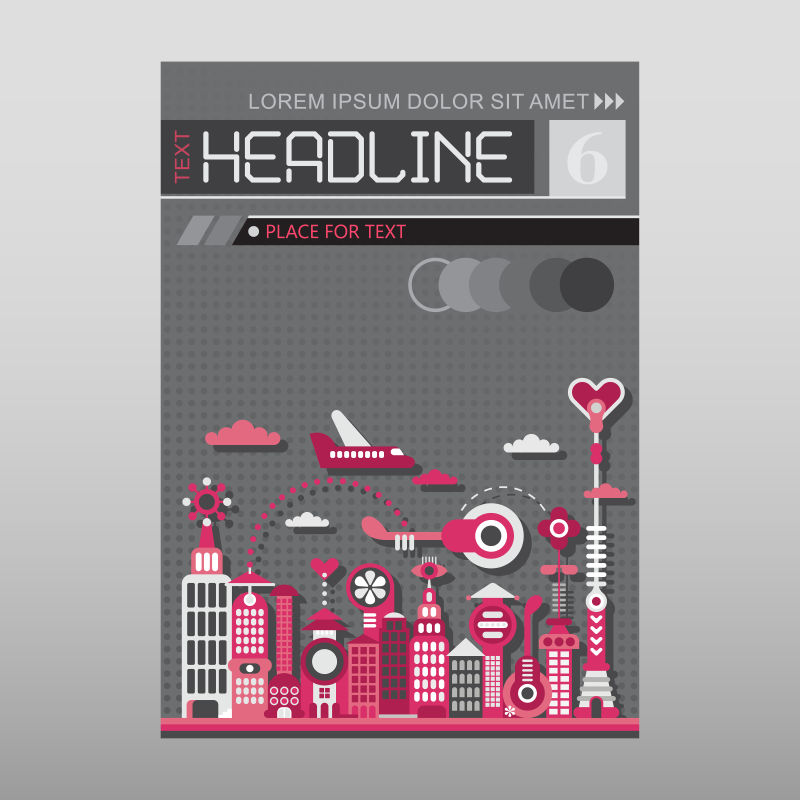 矢量抽象城市景观与现代建筑图案海报设计