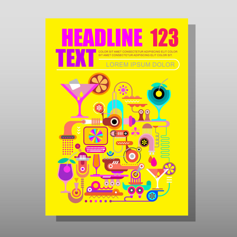 矢量黄色抽象图案鸡尾酒海报设计