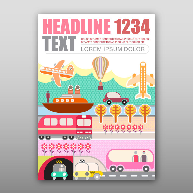 矢量各种各样的交通工具抽象图案海报设计