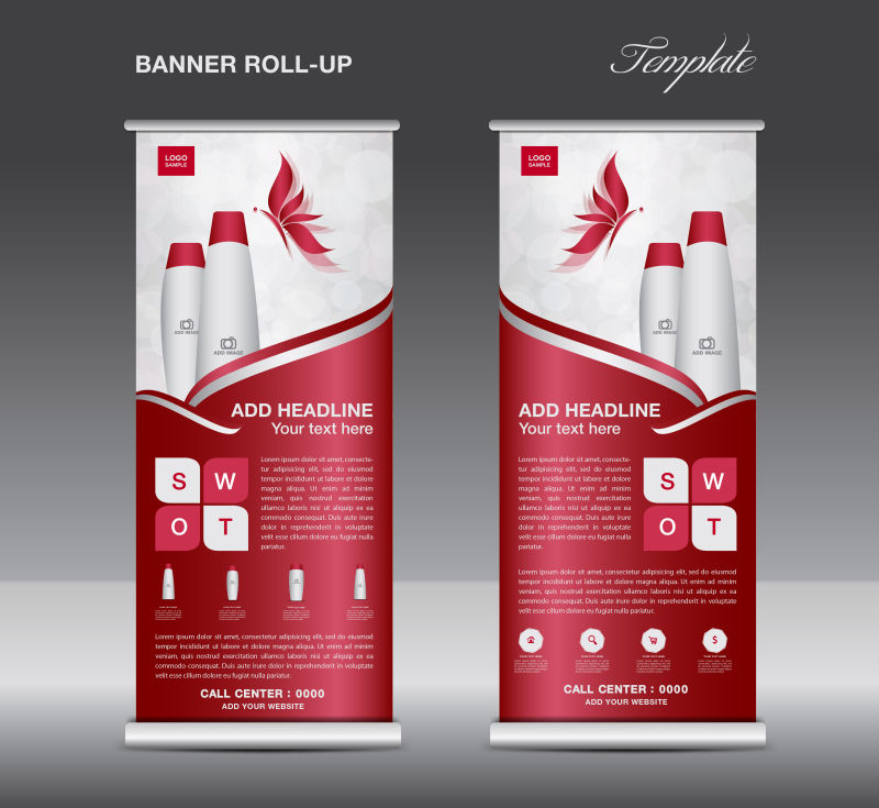 抽象矢量红色现代宣传竖横幅设计