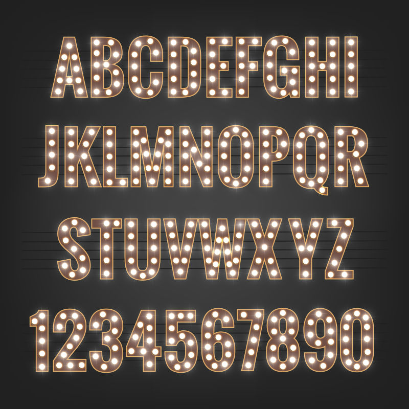 矢量发光霓虹灯元素的字母设计