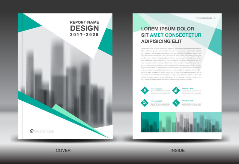 创意矢量绿色几何风格的商业年度报告封面设计