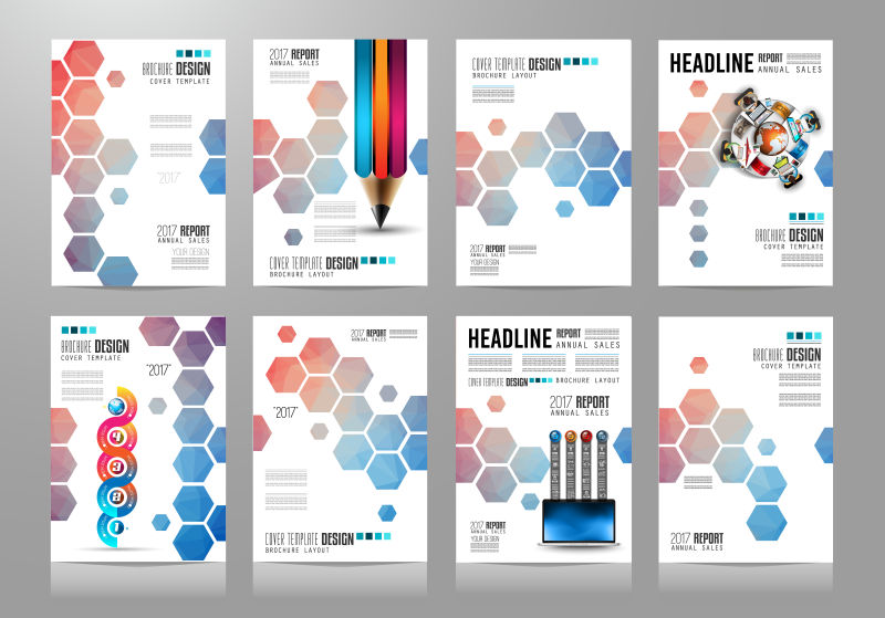 现代几何图形渐变色背景宣传册设计矢量图