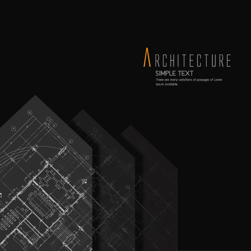 创意矢量黑色现代建筑设计蓝图