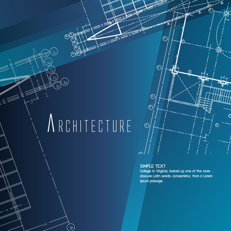 創意矢量藍色建築設計圖紙