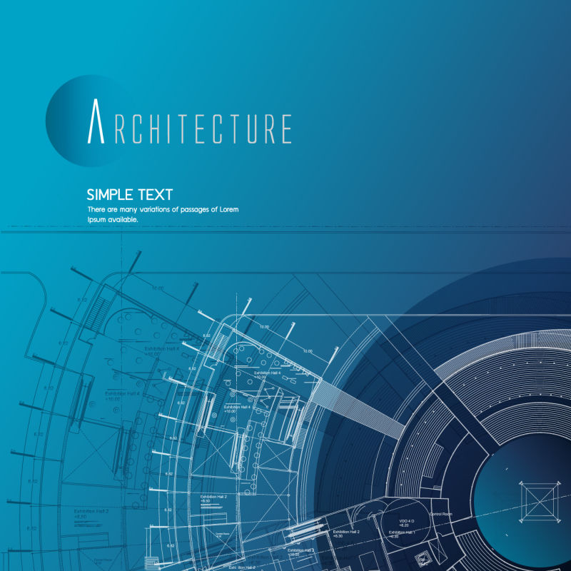 創意矢量藍色商業建築設計圖紙