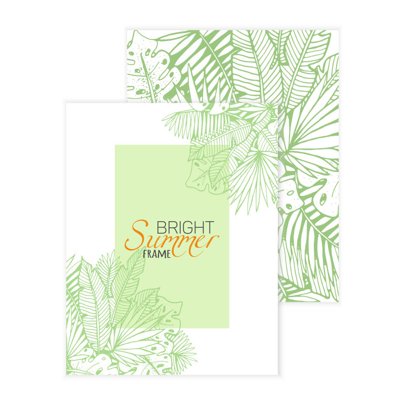 创意矢量绿色线条风格的花草装饰卡片设计