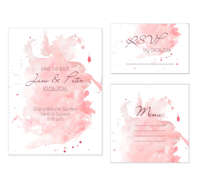 矢量粉色水彩风格的装饰卡片设计