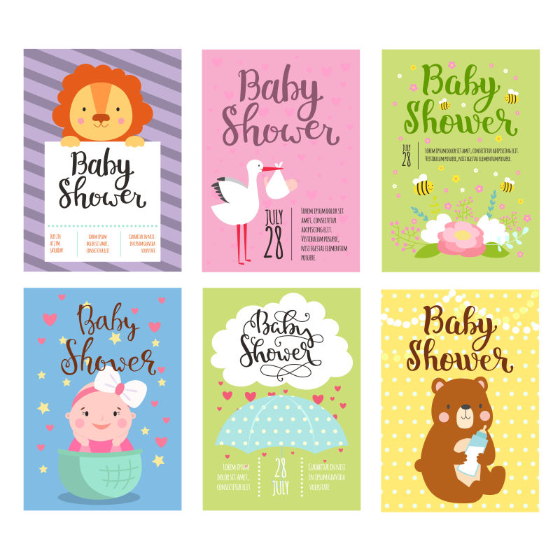 矢量的动物图案婴儿邀请卡