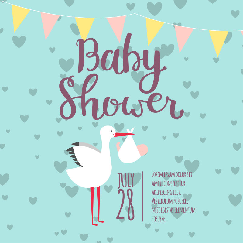 婴儿淋浴卡矢量设计