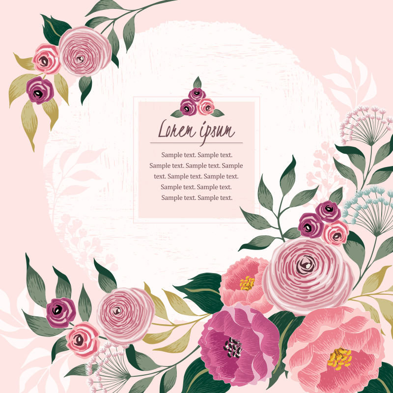 矢量鲜花邀请边框设计的邀请卡