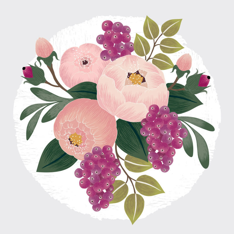 矢量美丽的花卉花束请帖设计