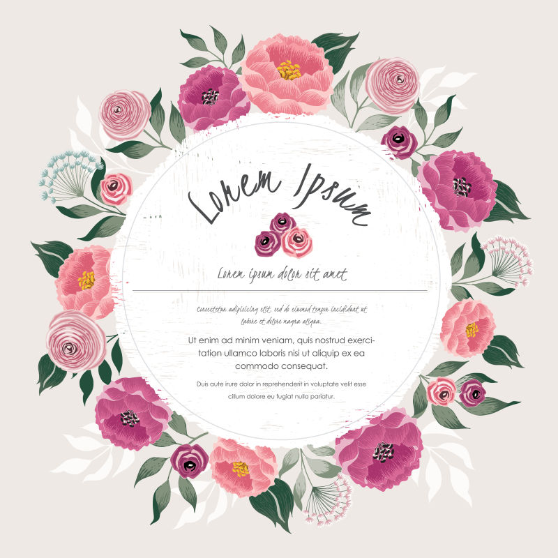 矢量圆形花朵边框设计的请帖