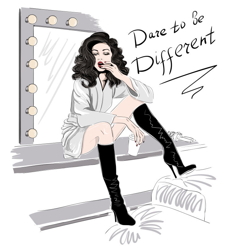 矢量镜子旁的美女