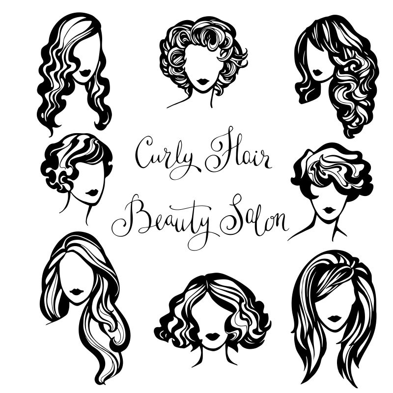 矢量的手绘女性时尚发型