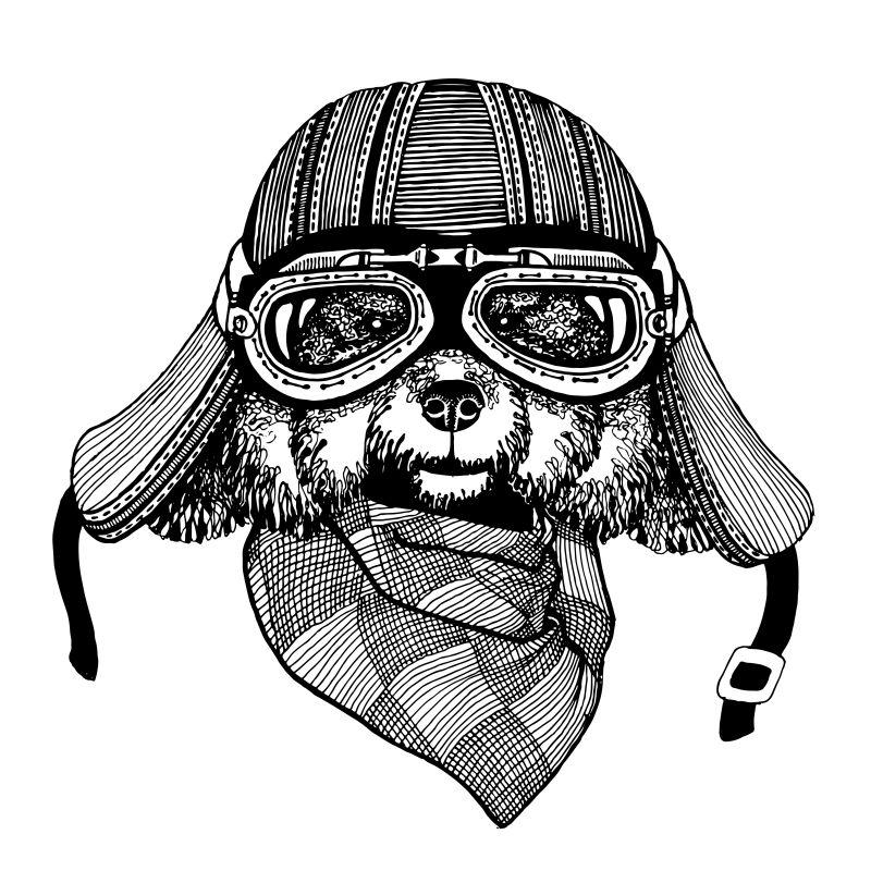 矢量设计手绘骑摩托车狗狗T恤图案