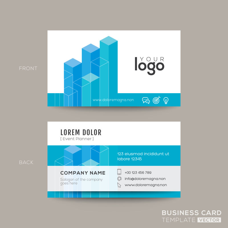 创意矢量蓝色几何方形的名片设计