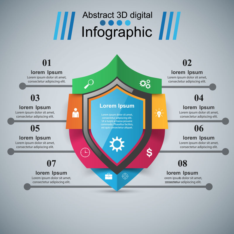 创意矢量现代护盾形的信息图表设计