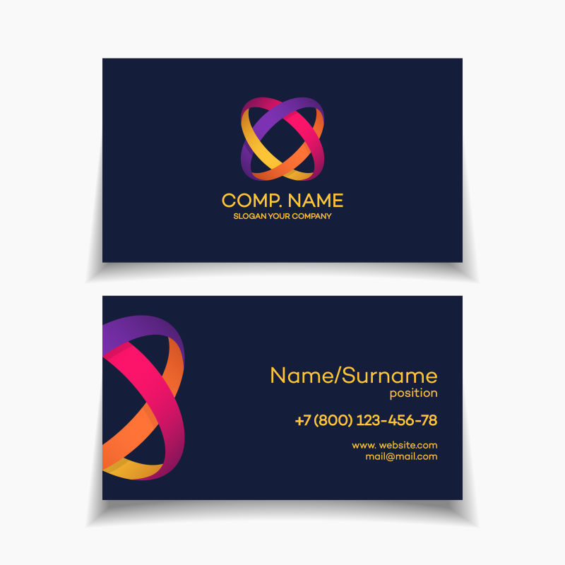 名片设计有两个圆形的彩色抽象标志矢量