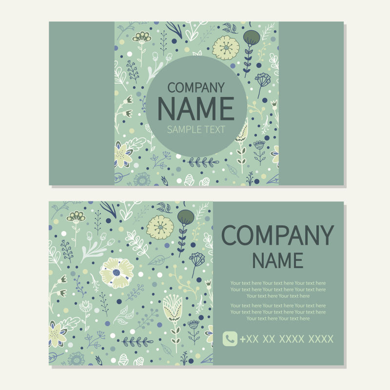 矢量可爱花卉元素的名片设计