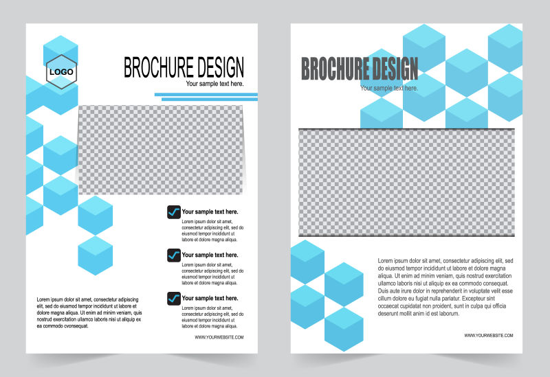 矢量蓝色立方体元素的宣传册封面设计