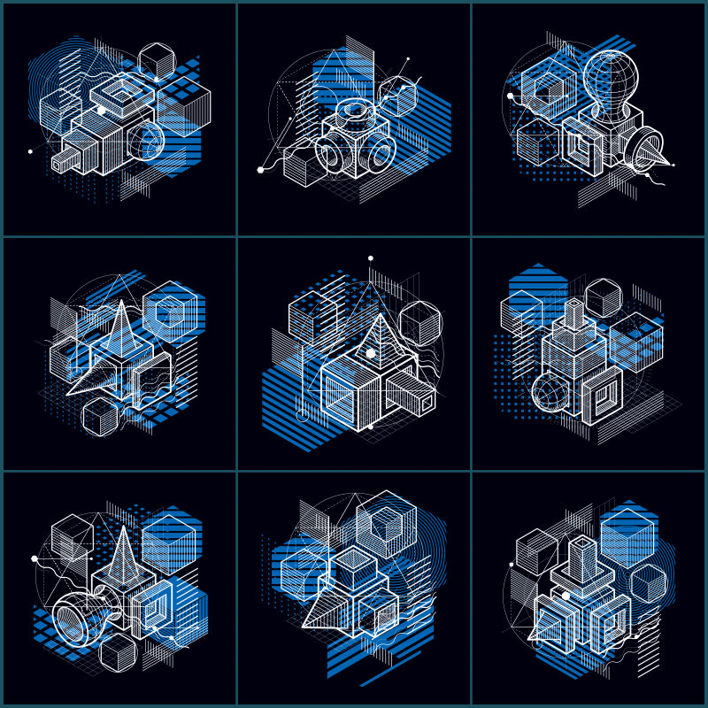 矢量线条和形状抽象等距3D背景