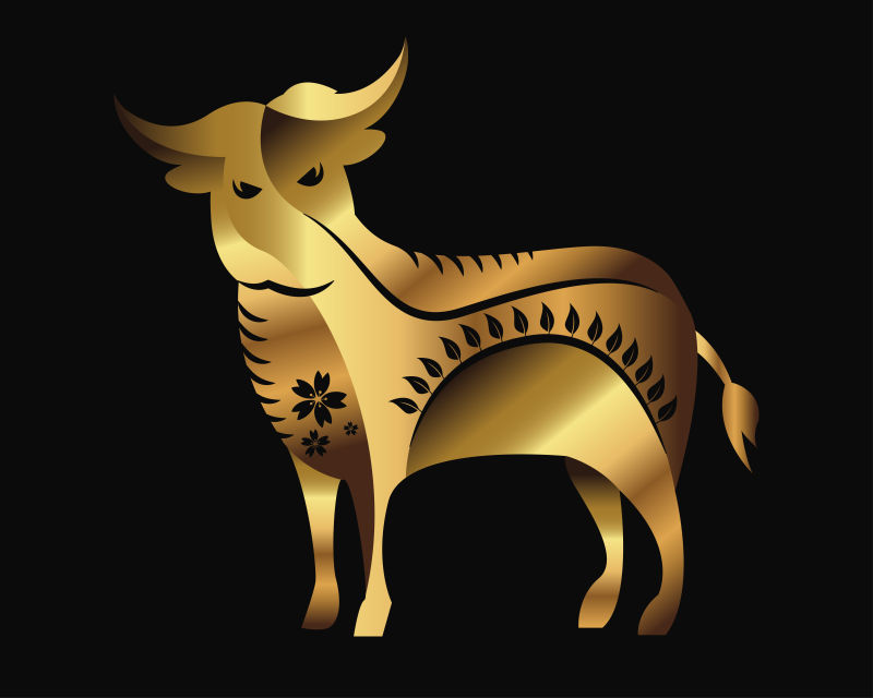 矢量金色剪纸风格的牛插图