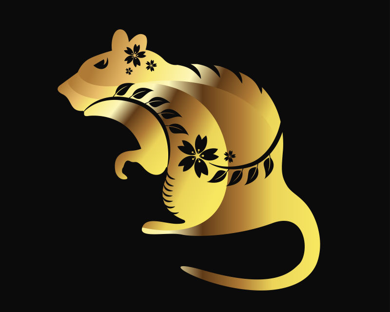 矢量金色剪纸风格的的老鼠插图