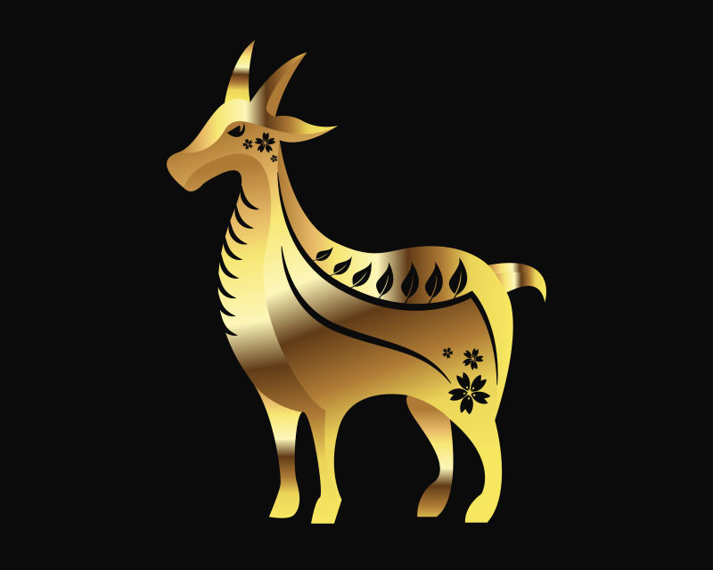 矢量金色剪纸风格的山羊插图