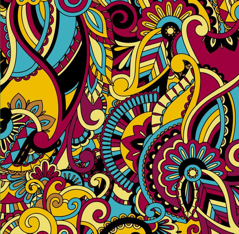 无缝模式与多彩抽象滴饰品矢量墙壁壁画