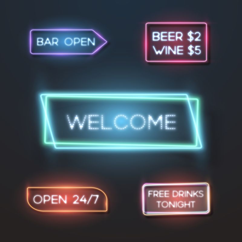 图示大套矢量霓虹灯标志牌