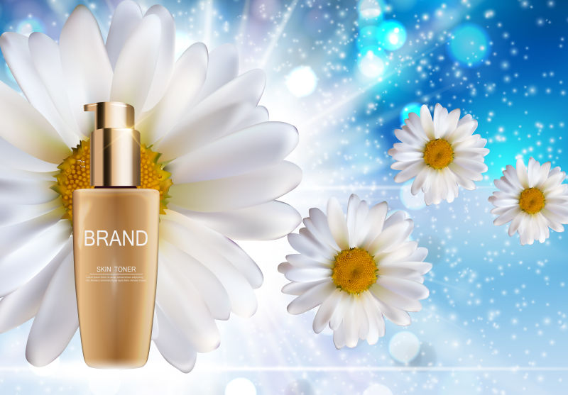 创意矢量雏菊元素的护肤乳液广告海报设计