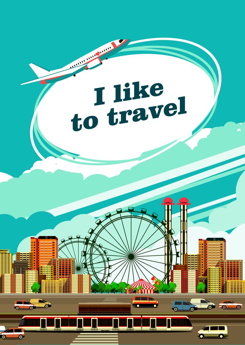 矢量城市宣传旅行飞机航空海报