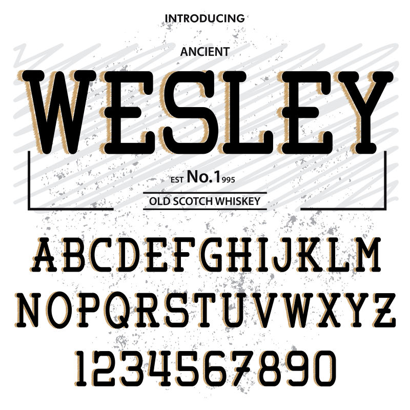 抽象矢量有阴影的手绘细长型欧式字体设计