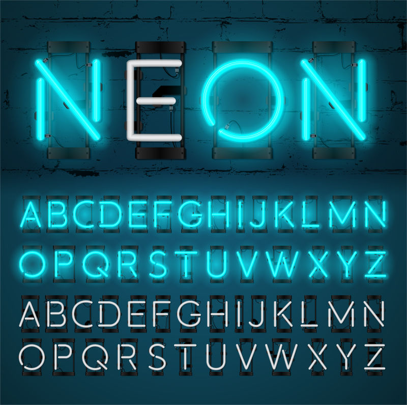 矢量蓝色霓虹灯效果的字母设计