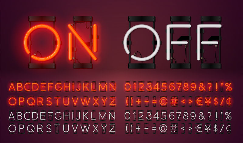抽象矢量红色霓虹灯效果的字母设计