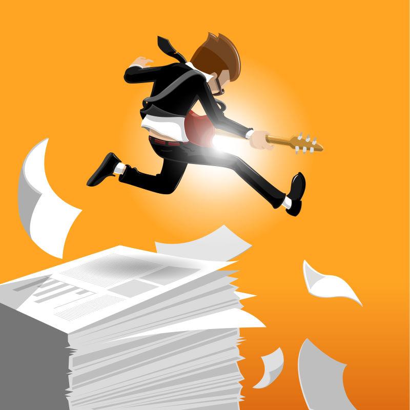 抽象矢量玩吉他的商人插图