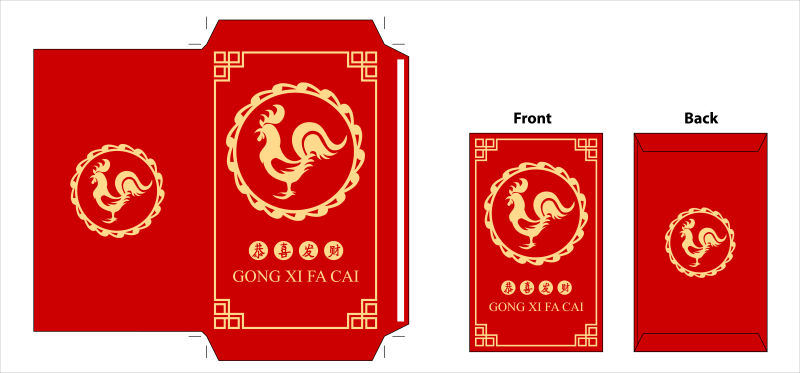 抽象金鸡元素的矢量红包设计