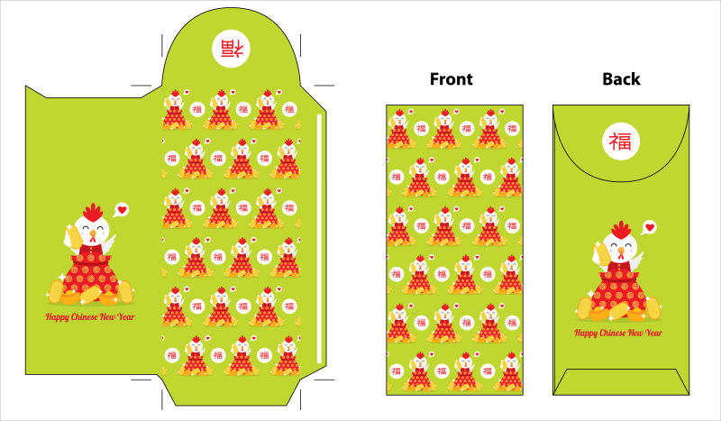 抽象矢量卡通公鸡元素的红包设计