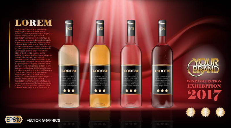 创意矢量四种酒元素的广告海报设计