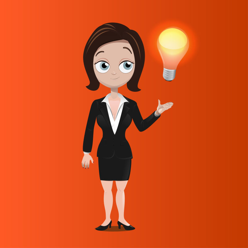 矢量灯泡女商人