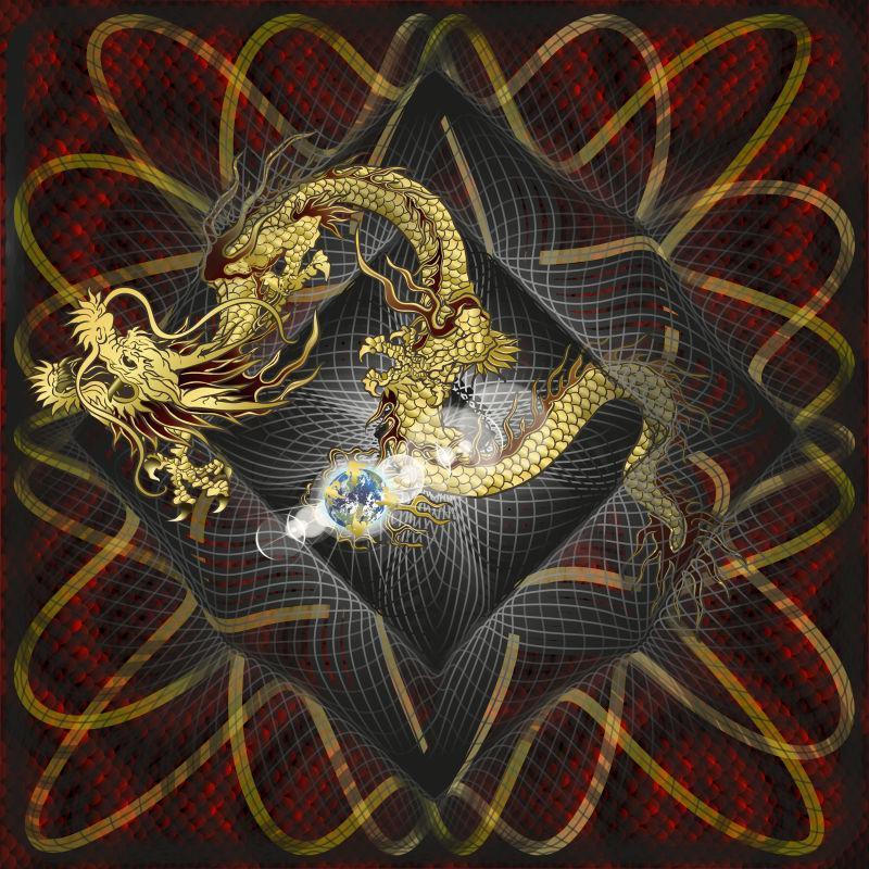 矢量纹理背景的金色中国龙