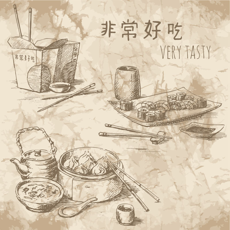 创意矢量手绘复古餐饮设计插图